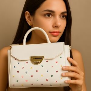 Samantha Vega White Leather 2 Ways Handbag Shoulder Bag Removable face
